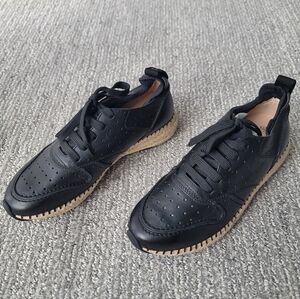Tod's Gomma Run Raffia Leather Jute Espadrille Sneakers Size EU 37/US 7 In Black